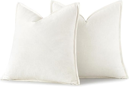 MIULEE Decorative Linen Pillow Covers 18x18 Inch Cream White Boho Farmhouse Neutral Christmas Couch Throw Pillows for Bed Pack of 2 Accent Modern Pillowcase Sofa Livingroom Home Decor