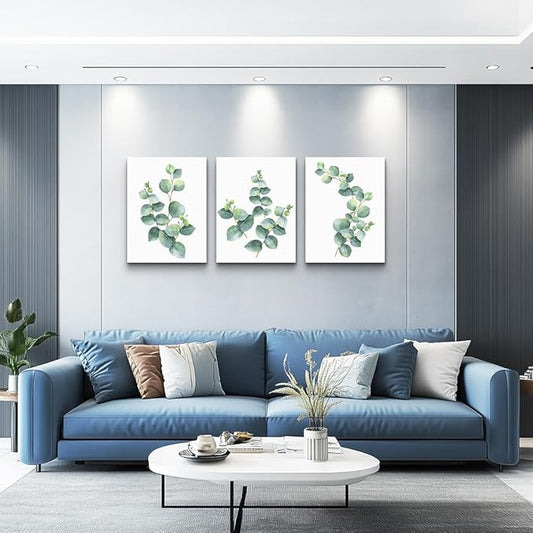 3 Piece framed Canvas Wall Art for living room bathroom Wall Decor Canvas Prints bedroom Decorations Office kitchen wall Artwork painting Green leaves Picture Watercolor painting Poster Home Decor
