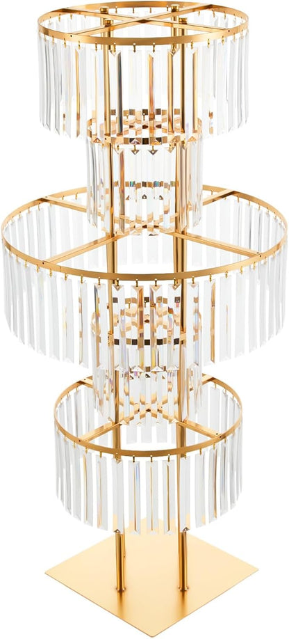 Wedding Gold Vases Centerpieces Crystal Flower Stand with Hanging Crystals, 5 Tier Round Chandelier Pedestal Stand,Crystal Wedding Flowers Stand,Perfect for T-Stage Wedding Party Hotel Decor