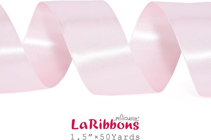 LaRibbons 1 1/2 Inch 50 Yard Double Faced Satin Ribbon,Light Pink Satin Craft Fabric Ribbon for Gift Wrapping Floral Bouquets Wedding Party Decoration