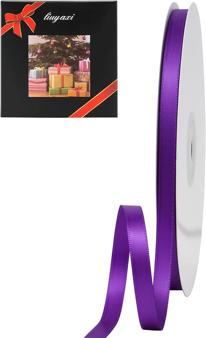 LIUYAXI Purple Double Faced Satin Ribbon, 1/4" X Continuous 50 Yards, Thin Ribbons Perfect for Gift Wrapping Wedding Invitation Card Hair Bows Tag Floral Arrangement DIY Craft