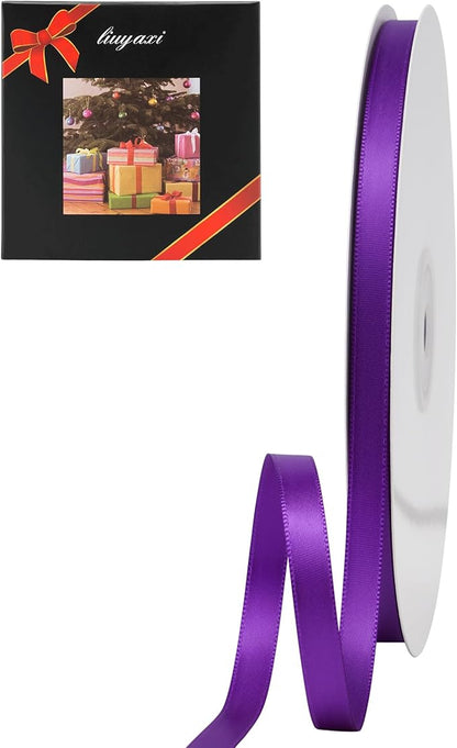 LIUYAXI Purple Double Faced Satin Ribbon, 1/4" X Continuous 50 Yards, Thin Ribbons Perfect for Gift Wrapping Wedding Invitation Card Hair Bows Tag Floral Arrangement DIY Craft