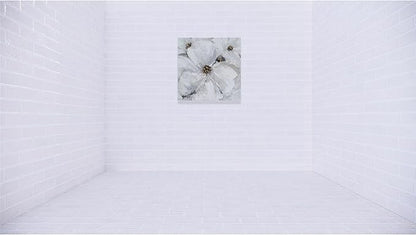 SYGALLERIER Abstract Flower Wall Art - Gray and White Floral Oil Painting with Gold Foil Embellishments - Handmade Canvas Wall Art 40x40 Inch
