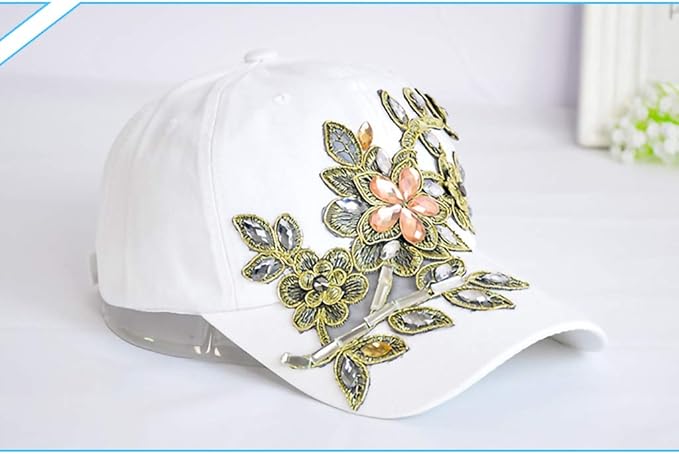 Gudessly Bling Women Baseball Cap Flower Snapback Rhinestone Sun Hats Adjustable Denim Jeans Hat