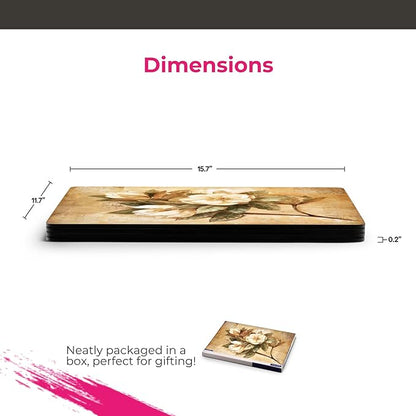 Pimpernel Sugar Magnolia Collection Placemats & Coasters (15.7" x 11.7") – Cork-Backed Boards with Lacquer Finish, Heat & Stain Resistant Dining Mats & Surface Protectors for Kitchen & Home Decor