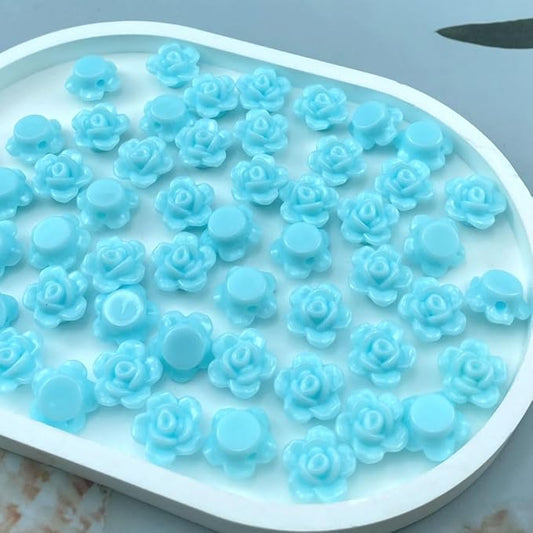 200pcs Acrylic Rose Flower Beads Candy Color Flat Back Spacer Beads Loose Pastel Colorful Decor for DIY Crafts Jewelry Making Bracelet Necklace Earrings(Aquamarine)