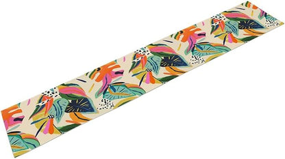 Colorful Flower Table Runner,Abstract Flower Blossom Botanical Pattern Print Tablecloth Burlap for Hotel Indoors Outdoor Dining Room Kitchen Table Decor, 13x90in