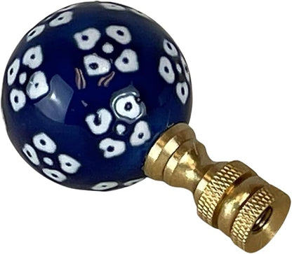 Royal Designs, Inc. Blue/White Porcelain Ball Ornament Design Finial for Lamp Shade, Polished Brass, Pack of 2