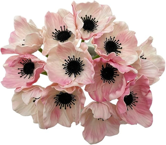 14Pcs Real Touch Anemone Poppy Bouquet for Artificial Flower Decor Kitchen Table Centerpiece Vase Home Greenery Wedding Holding Flowers Backdrop Arch Wall (Pink)
