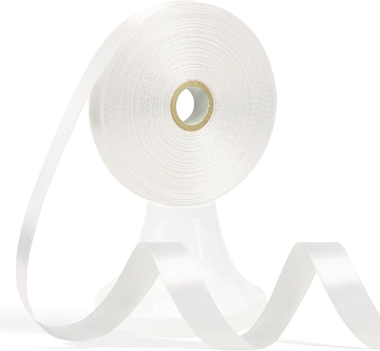 60 Yards White Satin Ribbon 5/8 Inch, Solid Polyester Fabric Ribbon for Gift Wrapping, Crafts, Flower Bouquet, Wedding, Baby Shower, Festival, Christmas, Halloween