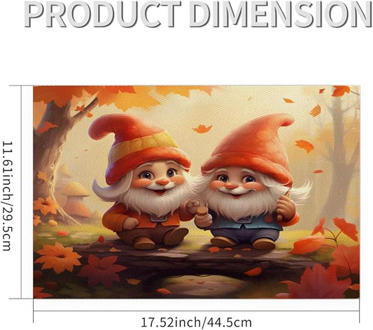Fall Gnomes Cute Placemats Set of 1 PVC Vinyl Non Slip Table Mats Heat Resistant Place Mats Washable Wipeable Dining Table Mat for Kitchen Decor Party Indoor Outdoor Decorative Gift