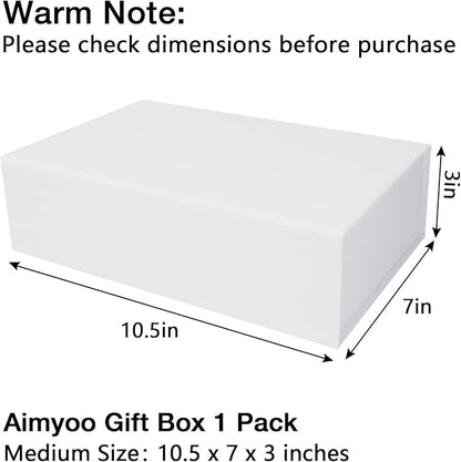Aimyoo White Collapsible Gift Box with Magnetic Closure Lids 10.5x7x3 in, Bridesmaid Groomsman Proposal Boxes, Rectangle Storage Box 1 Pack