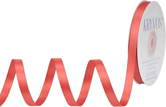 Coral Satin Ribbon, Double Faced 3/8 Inch X 25 Yards Coral Ribbon, for Gift Wrapping, Crafts, Hair Bow Making, Sewing, Flower Bouquet, Wedding Party Decor