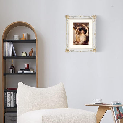 SIMON'S SHOP 11x14 Picture Frame Matted for 8x10 Photo, Vintage Style Poster Frames 11x14, White with Gold Accents Wall Mounting Gallery Wall Decor