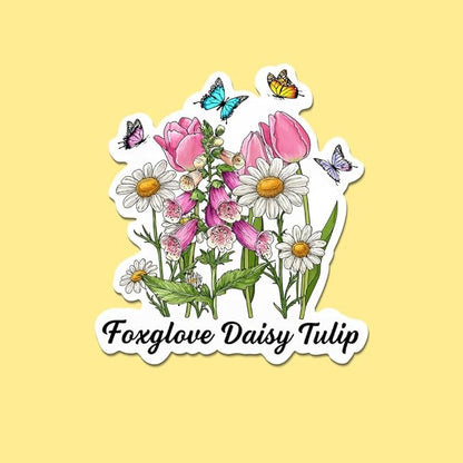 HANDICHI Design 5-Pack 4 Inch Foxglove Daisy Tulip Stickers – Floral Vinyl Decals, FDT Bumper Stickers, Waterproof Aesthetic Flower Sticker Pack for Laptops, Water Bottles, Journals