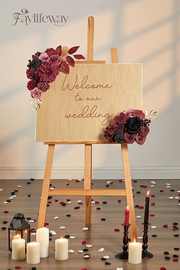 Artificial Flowers, Burgundy Silk Flowers for Centerpieces Decoration, Fake Cake Flowers for DIY Wedding Bridal Bouquets Home Party Floral Arrangement Decor