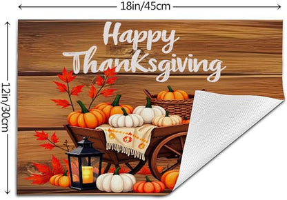 PVC Placemats Set of 6 Wipeable Table Mats Washable Heat Resistant Non Slip Vinyl Dining Table Mat for Kitchen Indoor Outdoor Patio Farmhouse Place Mats Thanksgiving Pumpkin Cart Decorative