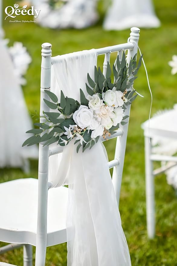 Wedding Arch Flowers Set of 2, Artificial Wisteria & Greenery Garland for Wedding Ceremony Backdrop, Wedding Floral Arrangement for Arch, Photo Booth & Reception Decor (White)