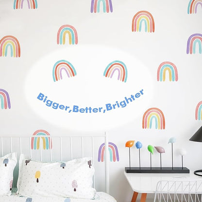 Watercolor Rainbow Wall Decals for Girls Bedroom 36 Pcs, Rainbow Stickers Bigger Size for Wall Mural Vinyl Peel and Stick DIY Decorations (6 Sheets)