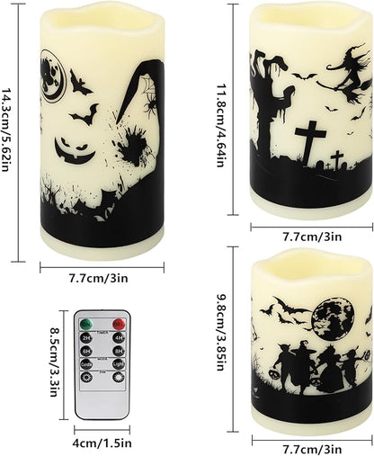 12-Pack Halloween Ink Painting Large Electronic Waxes with Remote Control, Flameless LED Candles for Halloween Spooky, Halloween Ambient Sense Artifacts.