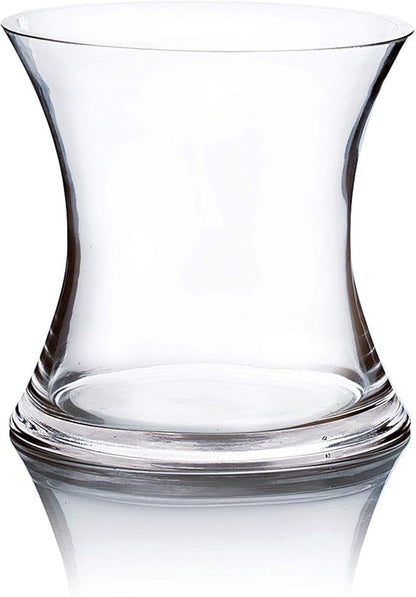 WGV Unique Bouquet Vase, 7" W, 7" H, Clear Short Hurricane Concaved Neiman Glass Floral Container, Home Wedding Event Decor, 1 Piece (VHV0707)