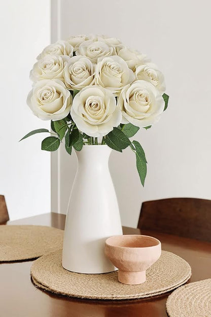 12pcs Roses Artificial Flowers Beige Silk Roses with Long Stems Fake Flowers for Wedding Bouquet Centerpices Decorations Party Bridal Baby Shower Home Decor