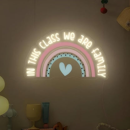 In This Class We Are Family Neon Sign, Back To School Gift, Classroom Decor, Teacher Gift Welcome Wall Decor, Cute Rainbow Sign, Reading Corner Decoration, Opening Season Theme Party Props