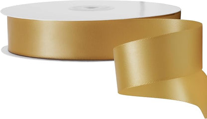 LIUYAXI Old Gold Double Faced Satin Ribbon, 1" X Continuous 50 Yards, Ribbons Perfect for Gift Wrapping Wedding Bouquet Decor DIY Craft Bow Making & Other Projects