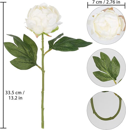 10pcs White Silk Peonies with Single Stem - Faux Flowers for Wedding Table Centerpieces, Home Decorations, Bridal Bouquets & Floral Arrangements