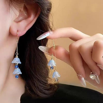 LadayPoa 100pcs Glass Bellflower Beads for Jewelry Making Trumpet Flower Beads Gradient Clear Cute Beads for Bracelets Making Aesthetic Bead Charms for DIY Necklace Decoration-Sky Blue
