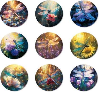 ANATTASOUL Coasters Set of 9 Fantasy Dragonfly Pattern Colorful Wooden Coasters Bulk Round Housewarming Gift for New Home, 3.9" Decorative Coffee Table Protection for Farmhouse Bar House Decor