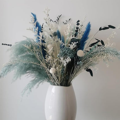 Natural Dried Pampas Grass Bouquet, 17" Blue Pampas Grass, Lavender Decor, Bohemian Style Family Wedding Country Farmhouse Decorated with Dried Flowers