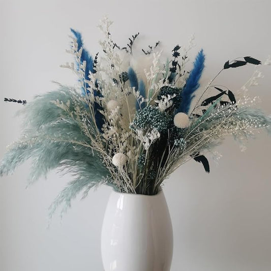 Natural Dried Pampas Grass Bouquet, 17" Blue Pampas Grass, Lavender Decor, Bohemian Style Family Wedding Country Farmhouse Decorated with Dried Flowers