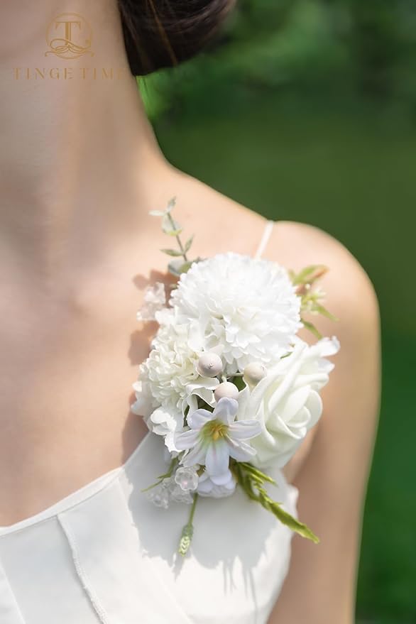 TINGE TIME Artificial Shoulder Corsages Flowers, Set of 2, Mother of The Bride Floral Corsage for Wedding Ceremony Anniversary Formal Dinner Party (IvoryWhite)