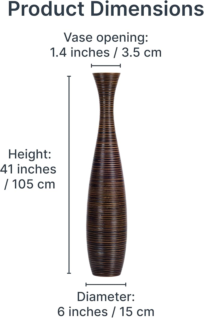 Leewadee Large Brown Home Decor Floor Vase - Wooden 41 inch Tall Farmhouse Decor Flower Holder for Fake Plant and Pampas Grass
