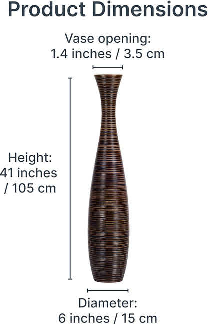 Leewadee Large Brown Home Decor Floor Vase - Wooden 41 inch Tall Farmhouse Decor Flower Holder for Fake Plant and Pampas Grass