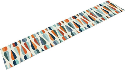 Mid Century Modern Table Runner Retro Blue Orange Grey Water Droplets Geometric Table Runner for Kitchen Dining Room Dining Table Decoration 13x70in