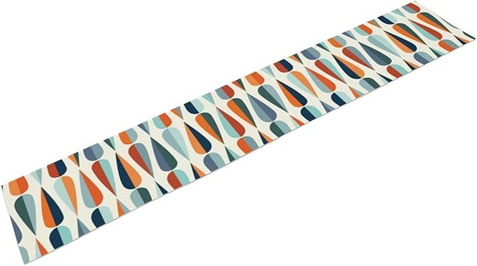 Mid Century Modern Table Runner Retro Blue Orange Grey Water Droplets Geometric Table Runner for Kitchen Dining Room Dining Table Decoration 13x36in