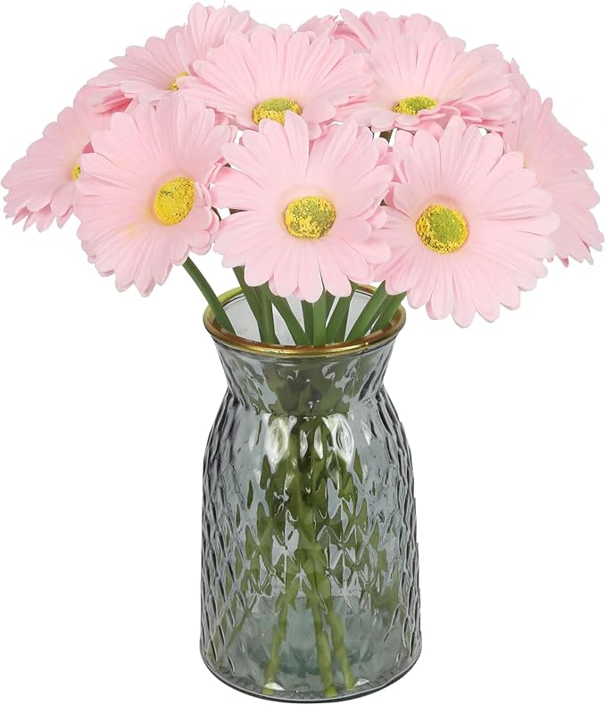 IPOPU Pink Gerbera Daisy Artificial Flowers,20PCS Fake Daisies Artificial Daisy Flowers with Stems for Wedding Party Office Home Decorations(Light Pink)