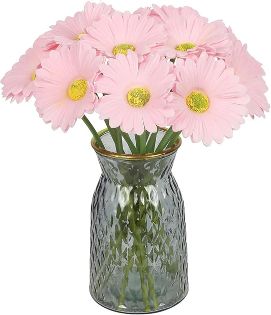 IPOPU Pink Gerbera Daisy Artificial Flowers,20PCS Fake Daisies Artificial Daisy Flowers with Stems for Wedding Party Office Home Decorations(Light Pink)