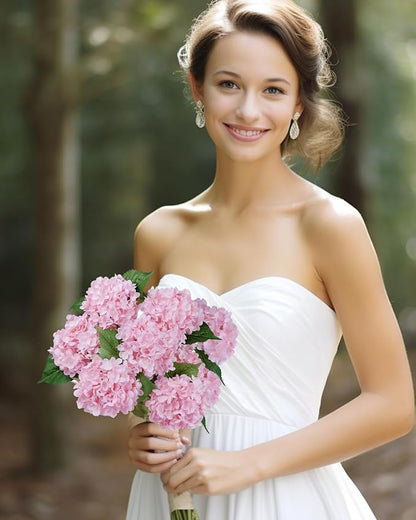6PCS Premium Pink Hydrangea Artificial Silk Flowers, Lifelike Fake Hydrangea Head with Stems, Faux Floral Arrangements for Wedding Bouquets, Home Table Centerpieces, Party Decoration