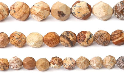 Faceted Natural Brown Picture Jasper Stone Round Beads 10mm 36cm/Strand for Jewelry Making
