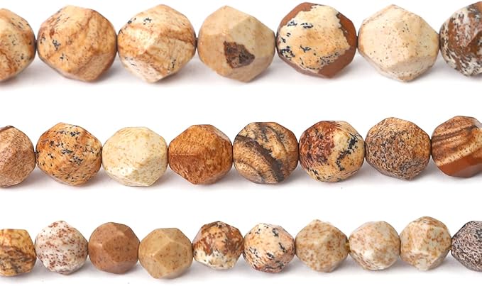 Faceted Natural Brown Picture Jasper Stone Round Beads 8mm 36cm/Strand for Jewelry Making