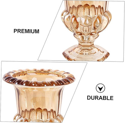 STOBAZA Vintage Glass Decorative Vase with Flanging Embossed Design Amber Wine Glass Shape for Home and Office Decor Elegant Floral Ornament for Living and Dining Table Accents