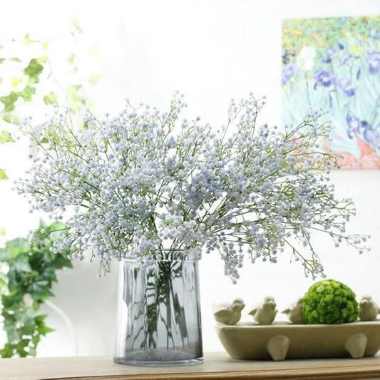 9 Pack Real Touch Artificial Baby's Breath Flowers - 21" Bendable Stems for Wedding Bouquets, Home Centerpieces & Outdoor Decor (Waterproof, Dustproof, Light Blue)