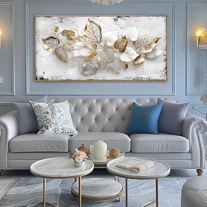 Wall Art Leaf Modern Botanical Artwork Canvas Painting for Living Room Bedroom Dining Room Home Office Decor 20"x40" with Framed