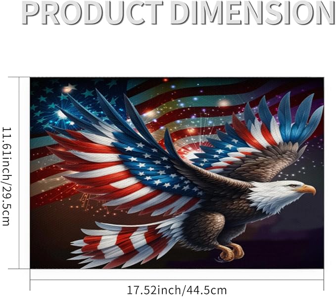 Independence Day Bald Eagles Flag Placemats Set of 1 PVC Vinyl Non Slip Table Mats Waterproof Heat Resistant Place Mats Washable Wipeable Dining Table Mat for Kitchen Party Indoor Outdoor Decorative