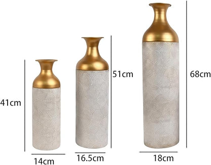3 Pieces Metal Floor Standing Vase Set Texture 26.7inch 20inch and 16inch Sturdy Accessory Detachable Design Versatile