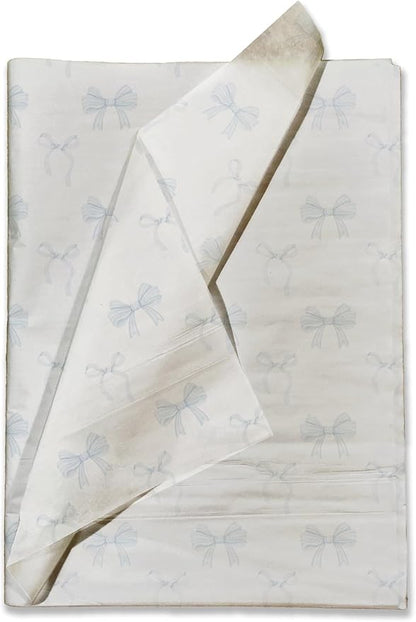 Pro Supply Global Blue Bows Printed Tissue Paper for Gift Bags or Boxes and Wrapping - Bulk Decorative Art Tissue Paper for Packaging and Gifting | 24 Sheets 20" x 30"