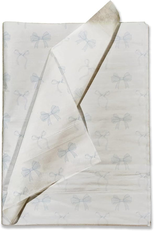 Pro Supply Global Blue Bows Printed Tissue Paper for Gift Bags or Boxes and Wrapping - Bulk Decorative Art Tissue Paper for Packaging and Gifting | 24 Sheets 20" x 30"